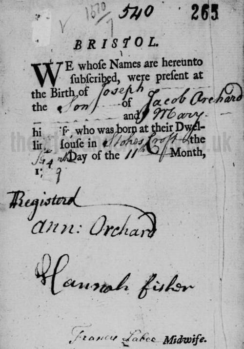 Joseph Orchard birth note